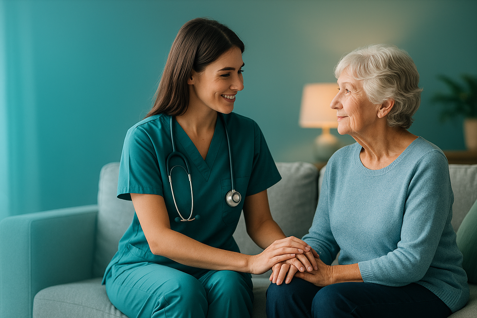 Home healthcare nurse with patient